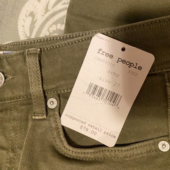 NWT~Free People~Army Green Skinny/Straight Jeans - Picture 2 of 5